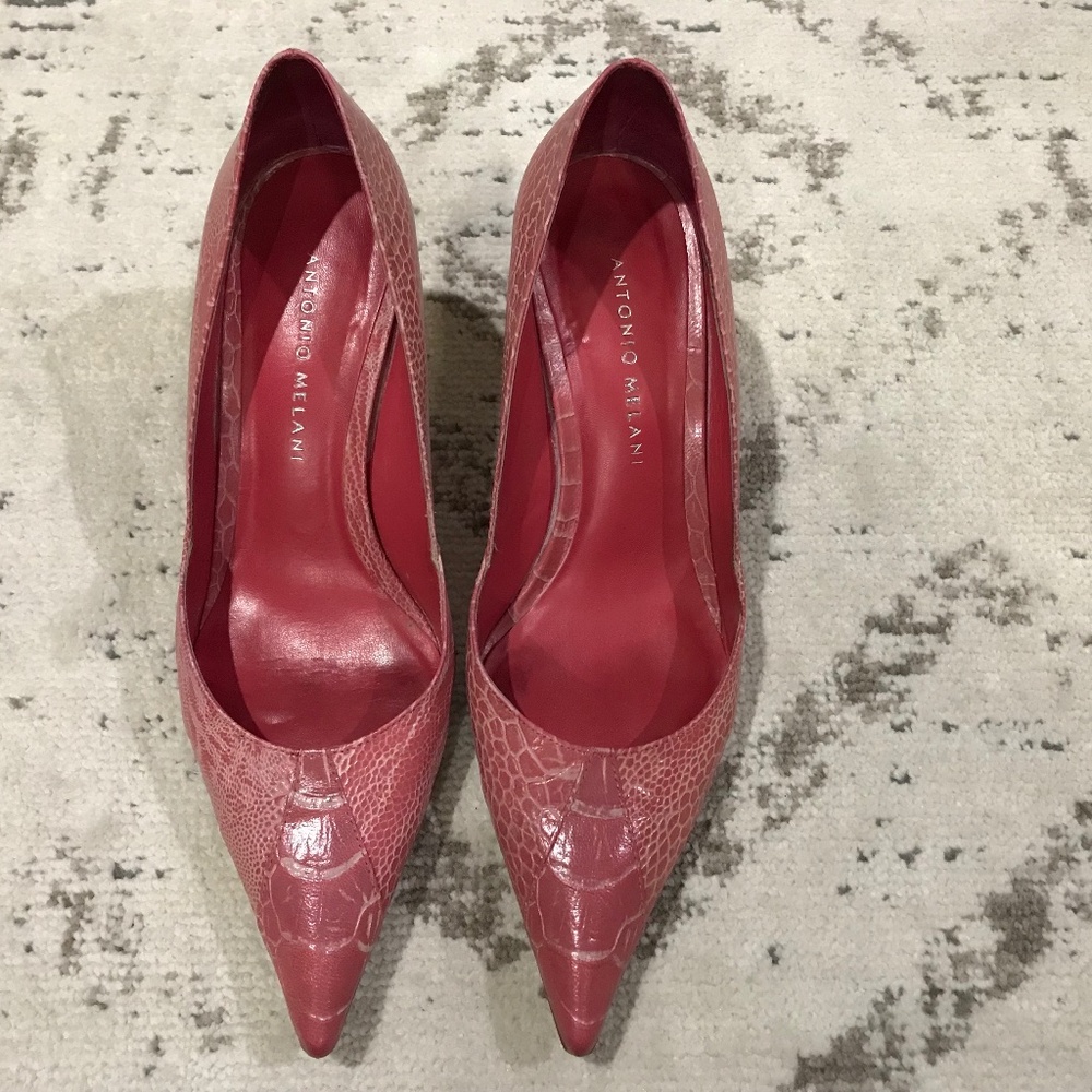 Antonio Melanie Pink Faux Snakeskin Pumps